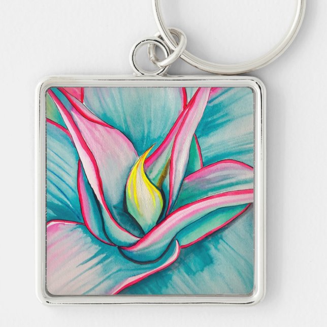 Agave succulent watercolor art  key ring (Front)