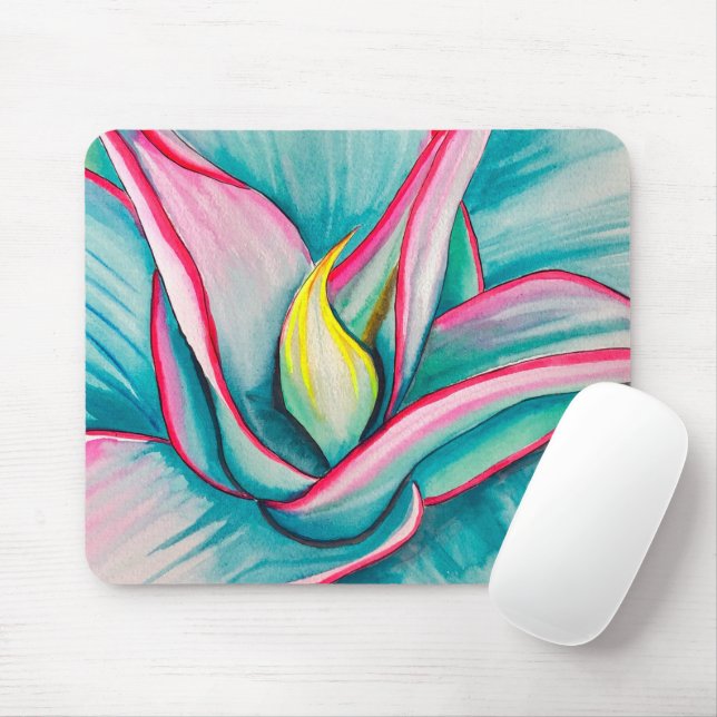 Agave succulent watercolor art  mouse mat (With Mouse)