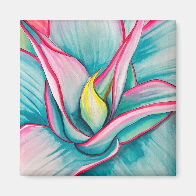 Agave watercolor succulent fine art magnet (Front)