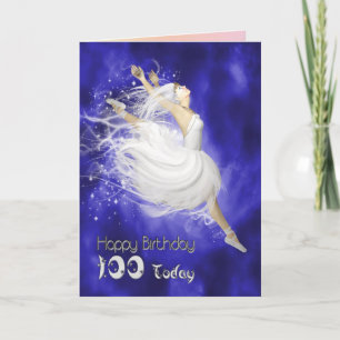 Age 100, leaping ballerina birthday card