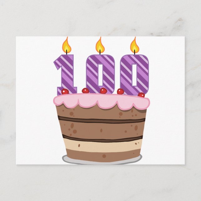 Age 100 on  Birthday Cake Postcard (Front)