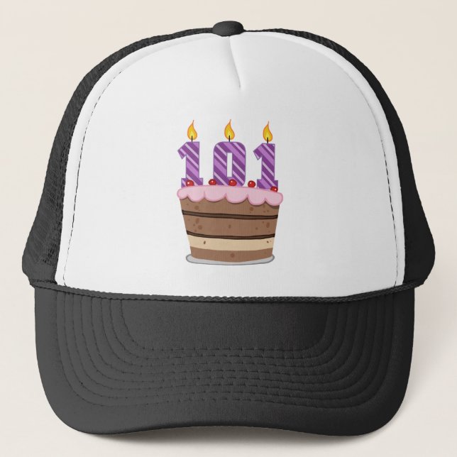 Age 101 on Birthday Cake Trucker Hat (Front)