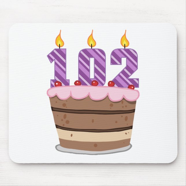 Age 102 on Birthday Cake Mouse Mat (Front)