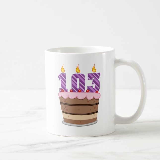 Age 103 on Birthday Cake Coffee Mug (Right)