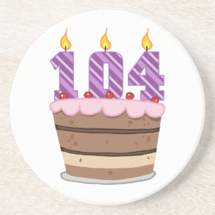 Age 104 on Birthday Cake Coaster