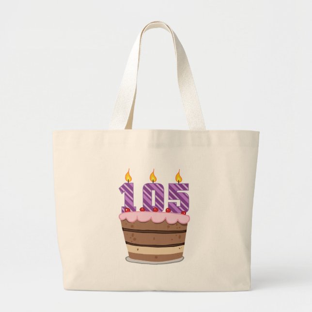 Age 105 on Birthday Cake Large Tote Bag (Front)