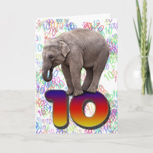 Age 10, a happy elephants birthday card