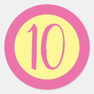Age 10 Number Customisable Pink Text on Yellow Classic Round Sticker