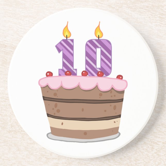 Age 10 on Birthday Cake Coaster (Front)