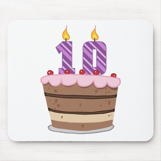 Age 10 on Birthday Cake Mouse Mat (Front)