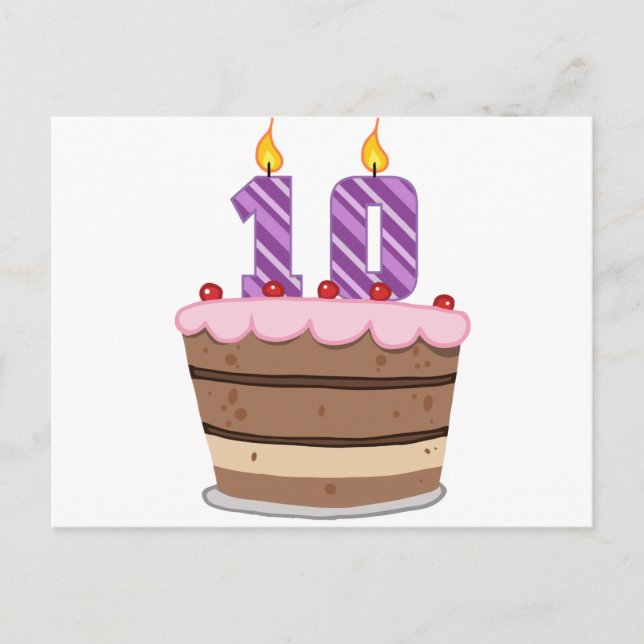 Age 10 on Birthday Cake Postcard (Front)