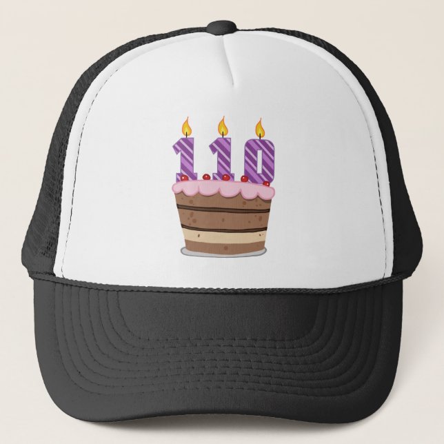 Age 110 on Birthday Cake Trucker Hat (Front)