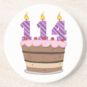Age 114 on Birthday Cake Coaster