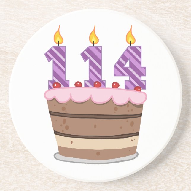 Age 114 on Birthday Cake Coaster (Front)