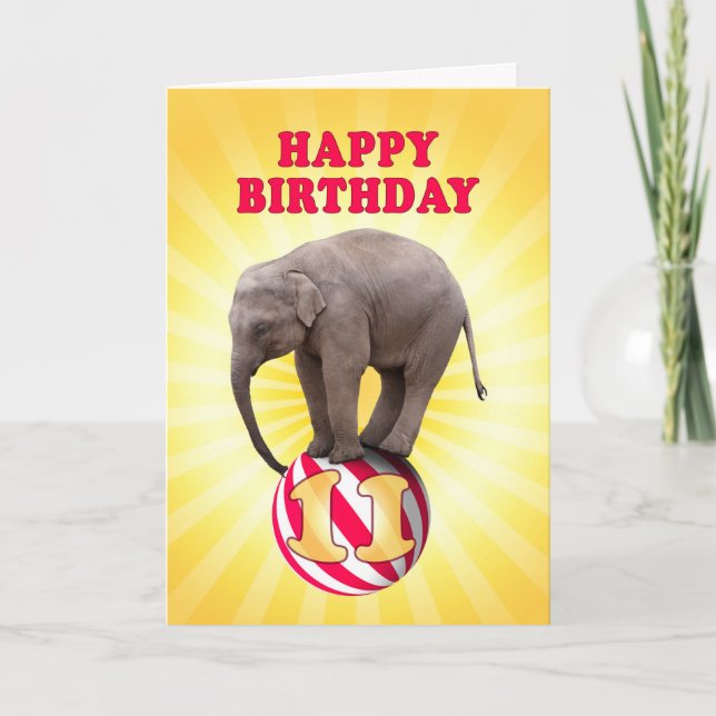 Age 11, a happy elephants birthday card (Front)