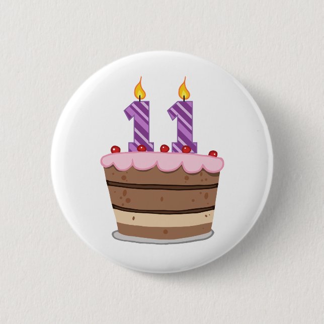 Age 11 on Birthday Cake 6 Cm Round Badge (Front)