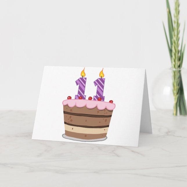 Age 11 on Birthday Cake Card (Front)