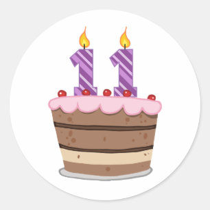 Age 11 on Birthday Cake Classic Round Sticker