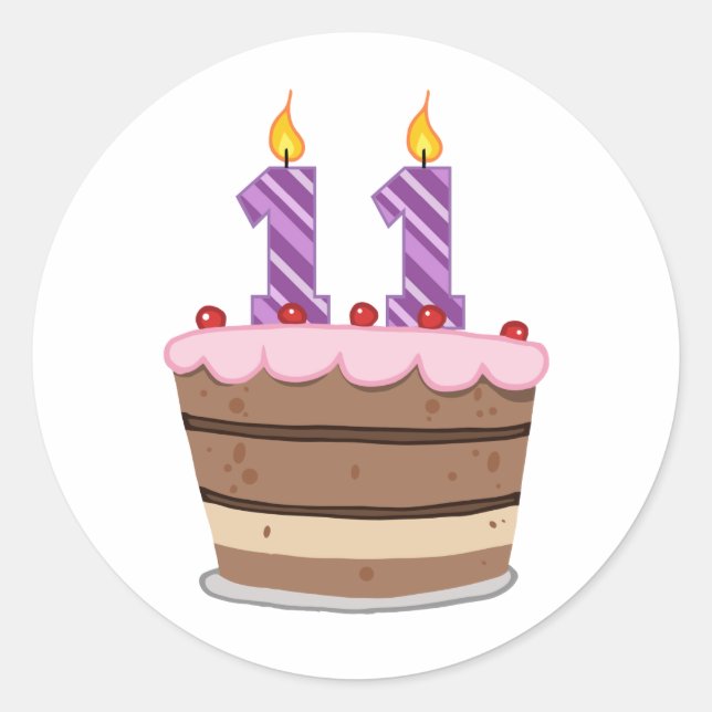 Age 11 on Birthday Cake Classic Round Sticker (Front)