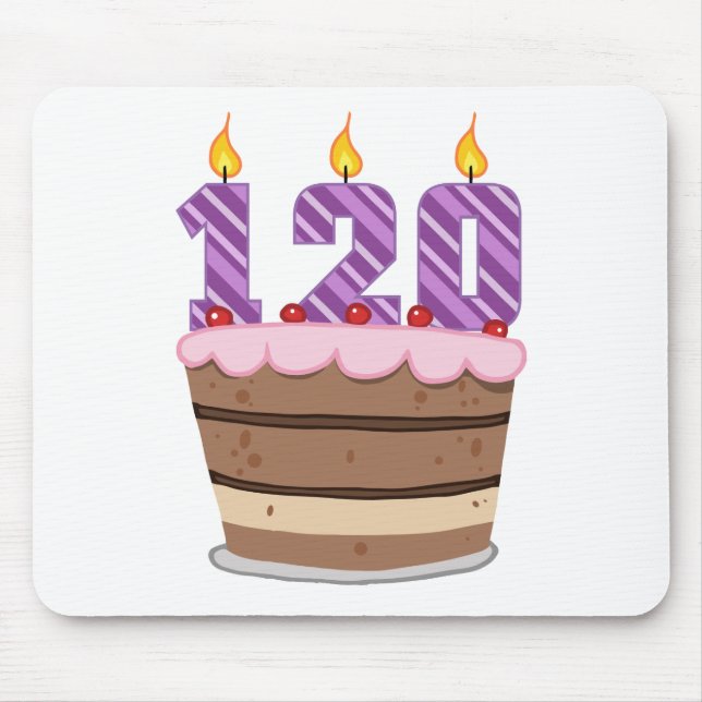 Age 120 on Birthday Cake Mouse Mat (Front)