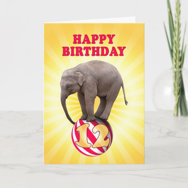 Age 12, a happy elephants birthday card (Front)