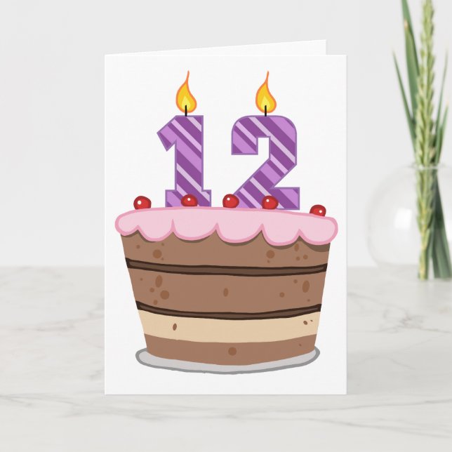Age 12 on Birthday Cake Card (Front)