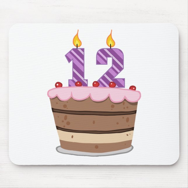 Age 12 on Birthday Cake Mouse Mat (Front)