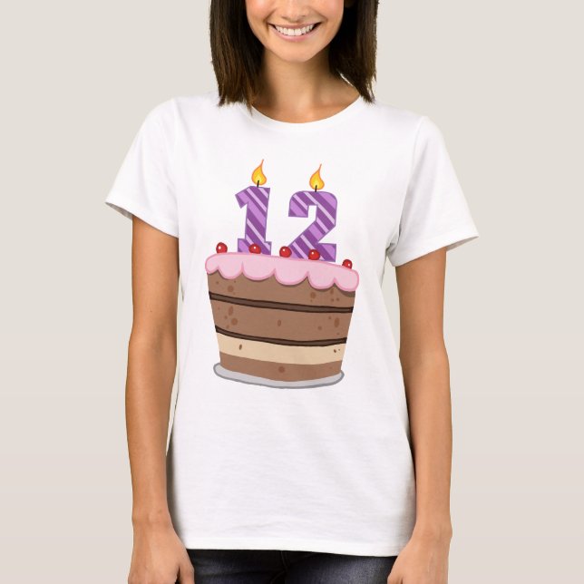 Age 12 on Birthday Cake T-Shirt (Front)