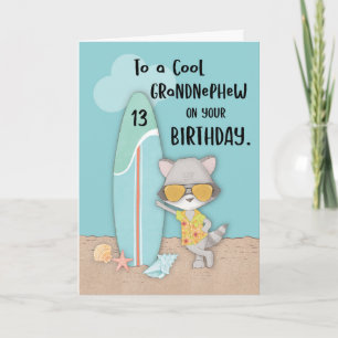 Age 13 Grandnephew Birthday Beach Funny Raccon Card