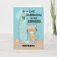 Age 13 Grandnephew Birthday Beach Funny Racoon