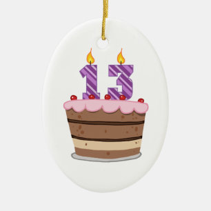 Age 13 on Birthday Cake Ceramic Tree Decoration