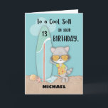 Age 13 Son Birthday Beach Funny Cool Racoon  Card<br><div class="desc">A racoon, surfboard and seashells can all be seen on the cover of this card. Also, the name Michael appears, but don’t worry you can always change that to the name of your handsome son who is about to celebrate his 13th birthday soon. He will surely love getting this card....</div>