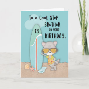 Age 13 Step Brother Birthday Beach Funny Raccon Card