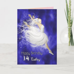 Age 14, leaping ballerina birthday card