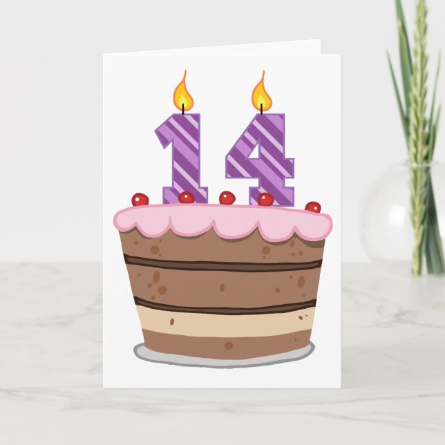 Age 14 on Birthday Cake Card (Front)