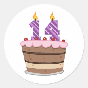 Age 14 on Birthday Cake Classic Round Sticker