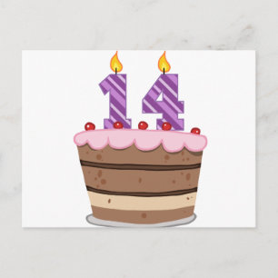 Age 14 on Birthday Cake Postcard