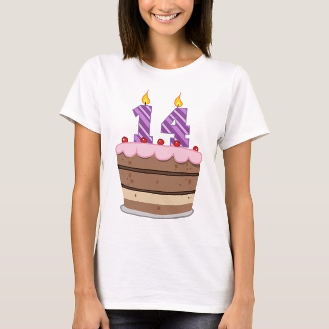 Age 14 on Birthday Cake T-Shirt (Front)