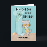 Age 14 Son Birthday Beach Funny Cool Racoon Card<br><div class="desc">Your son will be having a summer birthday celebration very soon as he turns 14 years old. This fun and cute summer themed card with a personalisation option is probably the best card you can surprise him with on his special day.</div>