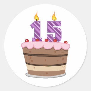 Age 15 on Birthday Cake Classic Round Sticker