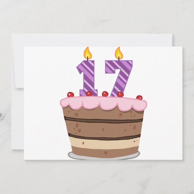 Age 17 on Birthday Cake Card (Front)