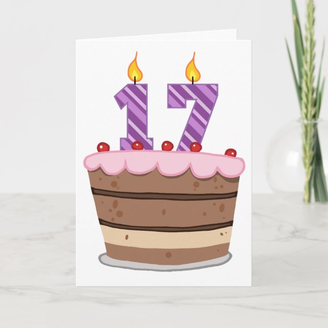 Age 17 on Birthday Cake Card (Front)