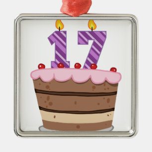 Age 17 on Birthday Cake Metal Tree Decoration