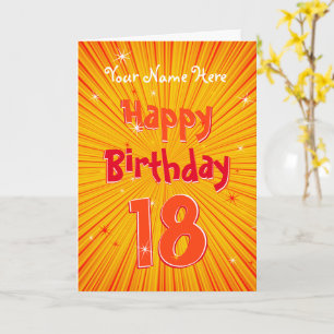 Age 18 Fun Orange Sunburst editable 18th Birthday Card