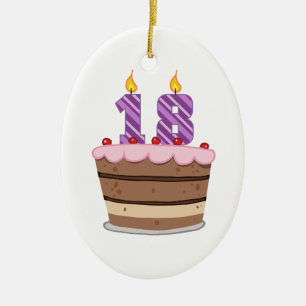 Age 18 on Birthday Cake Ceramic Tree Decoration