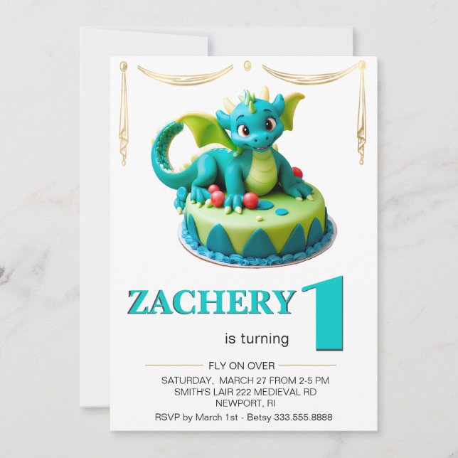 *~* AGE 1 Dragon Baby Photo AP88 Birthday Party Invitation (Front)