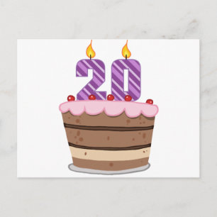 Age 20 on Birthday Cake Postcard