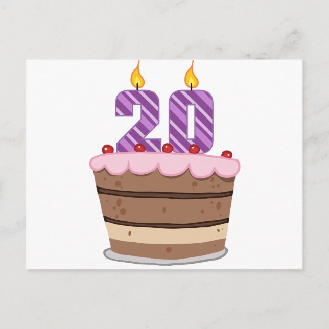 Age 20 on Birthday Cake Postcard (Front)