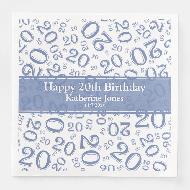 Age 20 Random Number Pattern Blue/White Napkin (Front)