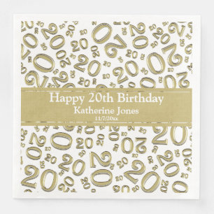 Age 20 Random Number Pattern Gold/White Napkin